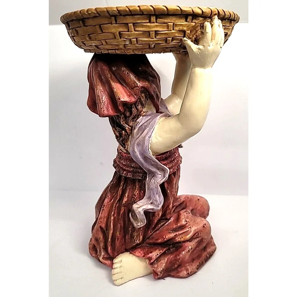 1998 Chrisdon Kneeling Girl with Basket Garden Art Bird Bath/Feeder/Plant Holder